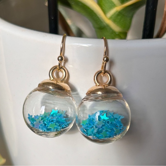 Aqua Wishing Ball Earrings - Picture 1 of 7